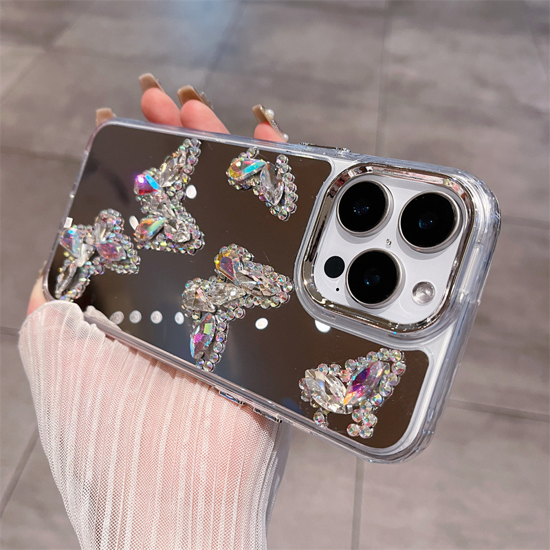 镜面水钻蝴蝶适用苹果17手机壳iphone15PM保护套14防摔13女16星星