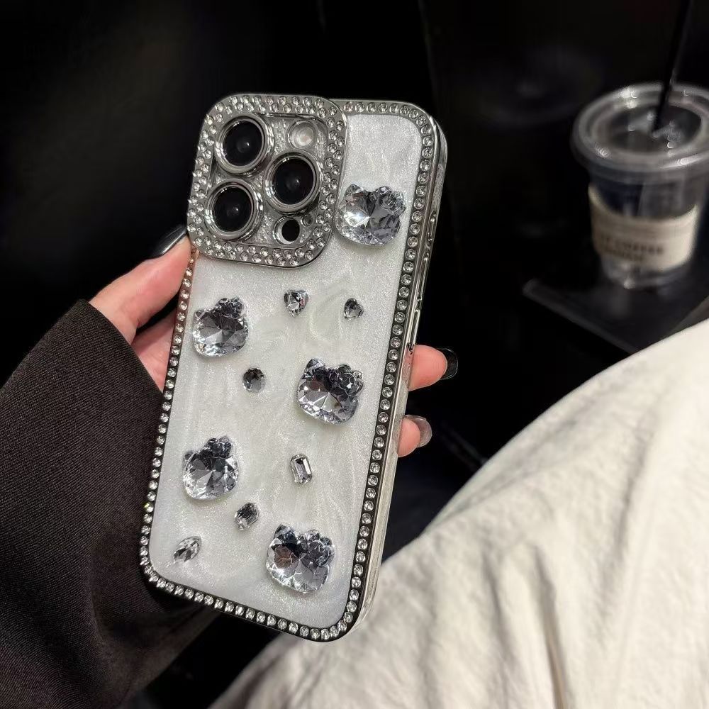 适用苹果16promax手机壳新款立体闪钻KT猫蝴蝶结iPhone15proMAX