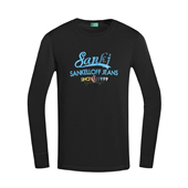 SK男士 体恤T恤 休闲风潮流上衣圆领打底衫 黑色长袖 字母印花T恤韩式