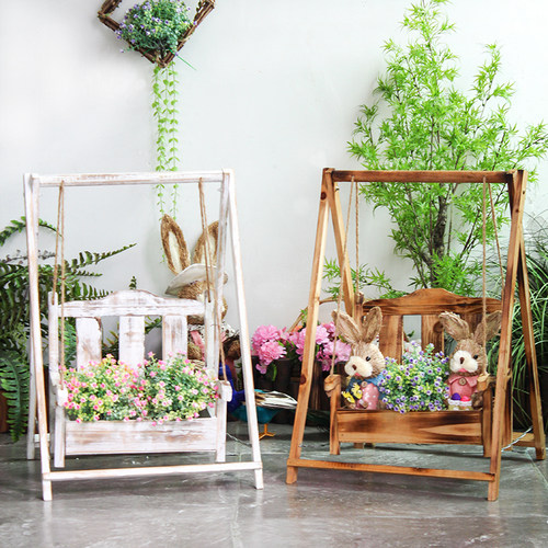 创意实木秋千花架摆件防腐防潮