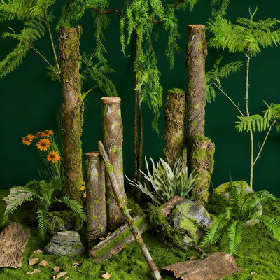森系自然风苔藓树干造景摆件