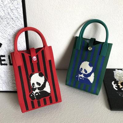 新款百搭可爱熊猫图案针织手机包韩版迷你斜挎小包学生通勤零钱包