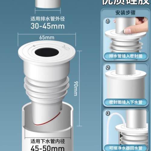 下水管防返臭神器洗手盆池密封圈厨房洗菜盆排水管道硅胶塞堵口器
