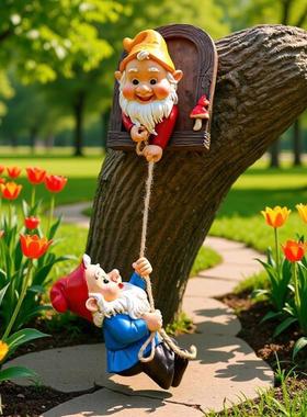 外单树脂小矮人花插套装花园装饰摆件田园花盆插件家居微景观摆设