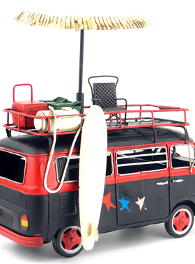 复古铁艺装饰品大众巴士复古旅行房车工艺品桌面摆设创意软装装饰