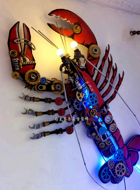 复古铁艺龙虾店装饰小龙虾铁制工艺品壁挂酒吧餐厅软装工业风壁饰