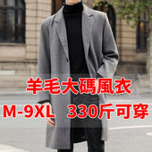 秋冬毛呢大衣男中长款 宽松胖子中老年外套风衣潮 加厚双面呢加大码