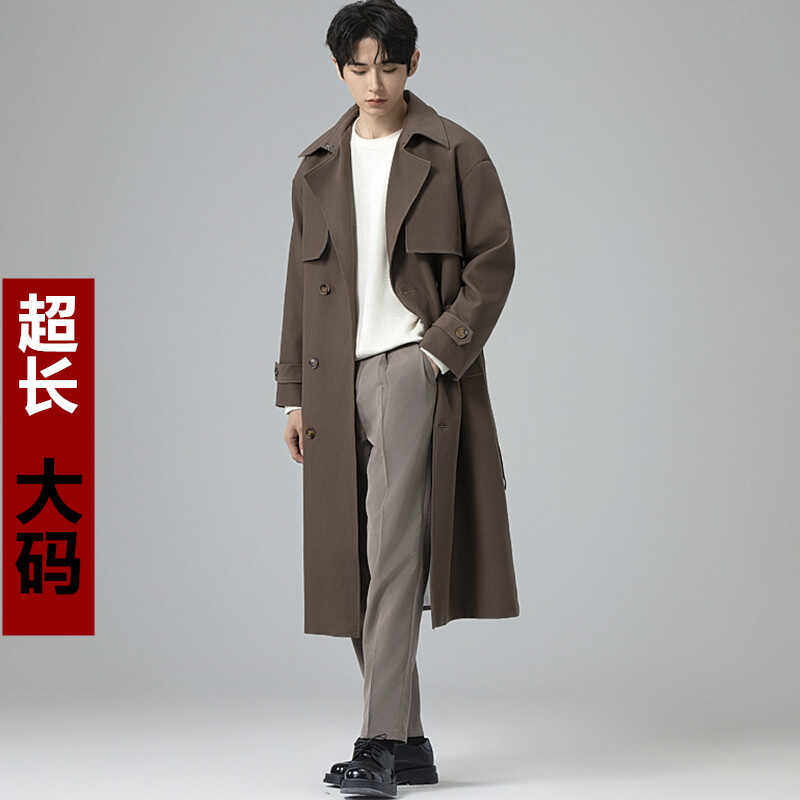 超长款加大码双碟片新款风衣男过膝双排扣宽松胖子高级感外套潮流