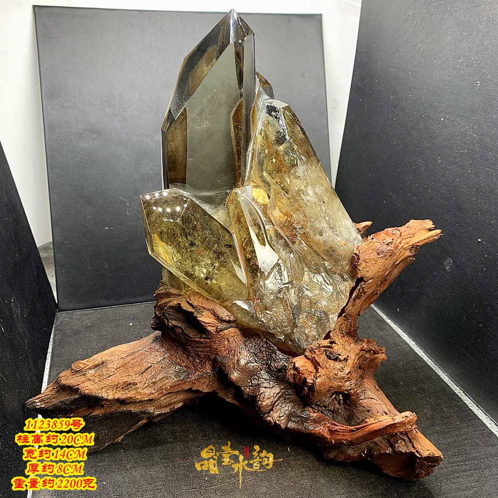 黄水晶柱摆件姜黄色天然单尖柱