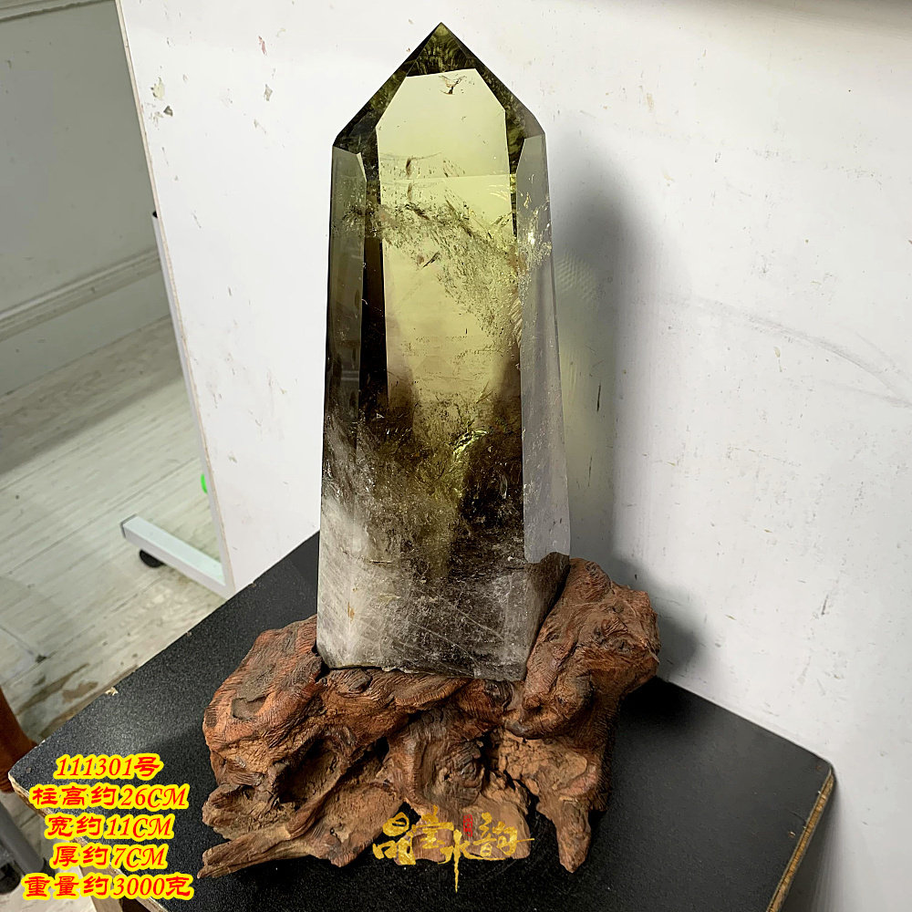 黄水晶柱摆件 茶黄 单尖六棱柱 天然黄晶柱原石打磨 一物一图 3KG