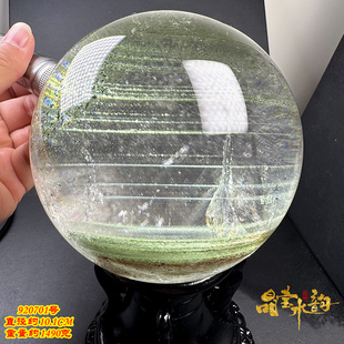 幽灵水晶球摆件 天然白水晶原石打磨 彩虹胶花 红幽灵共生 10.1CM