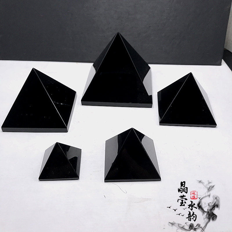 天然黑曜石金字塔水晶塔摆件