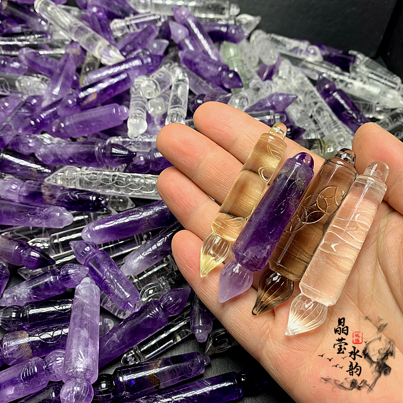 纯天然白水晶文昌笔吊坠紫水晶