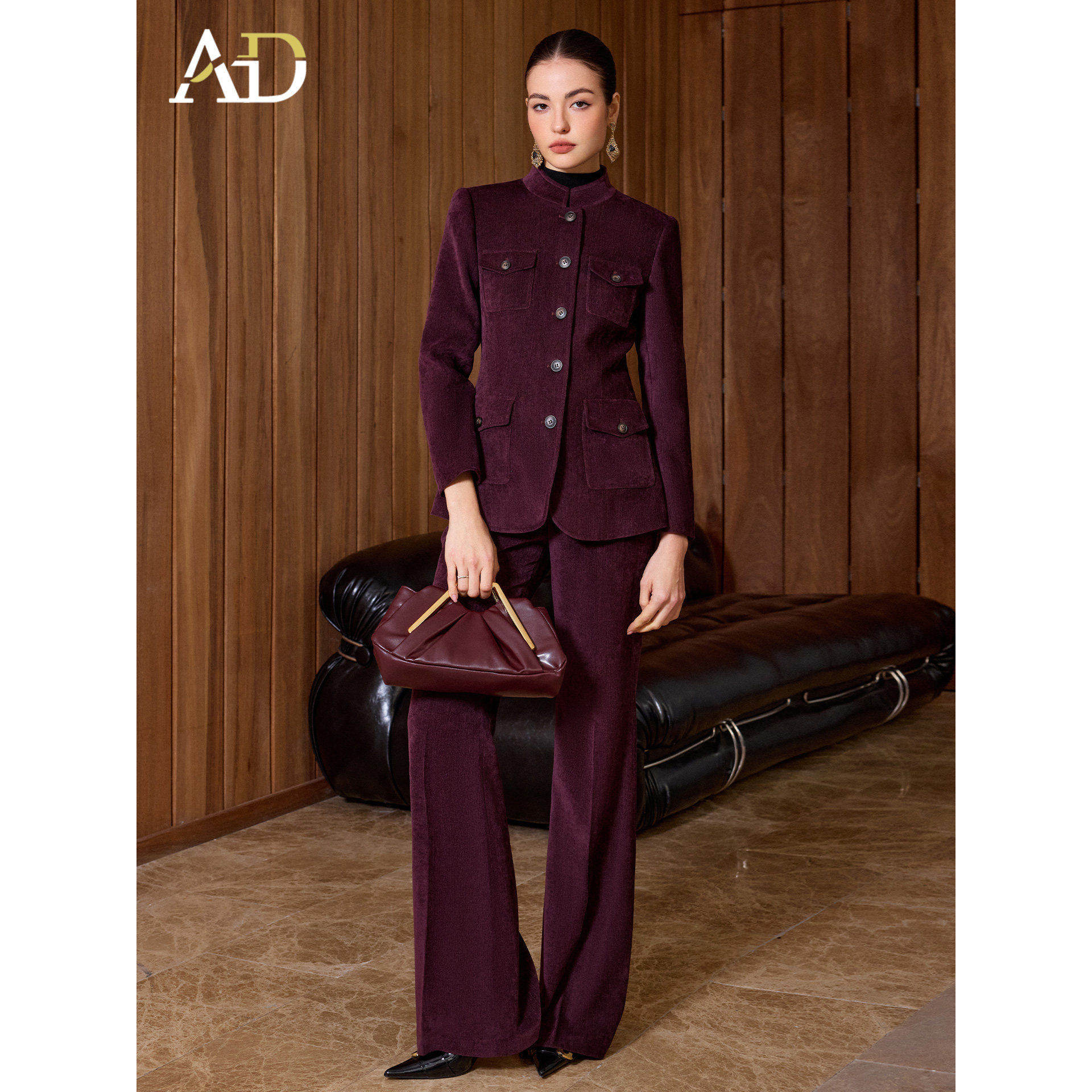 AD高端品牌雪尼尔西装套装女秋冬2026新款高级感职业装老钱风穿搭