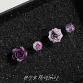 软陶紫玫瑰闪钻耳钉极简mini百搭日常耳饰 原创手作 暗夜玫瑰