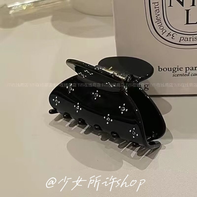章若楠同款黑色满天星抓夹女高级感半扎发夹后脑勺鲨鱼夹发卡头饰