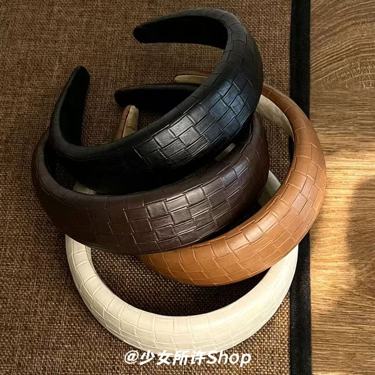 秋冬皮质编织宽版发箍复古高颅顶