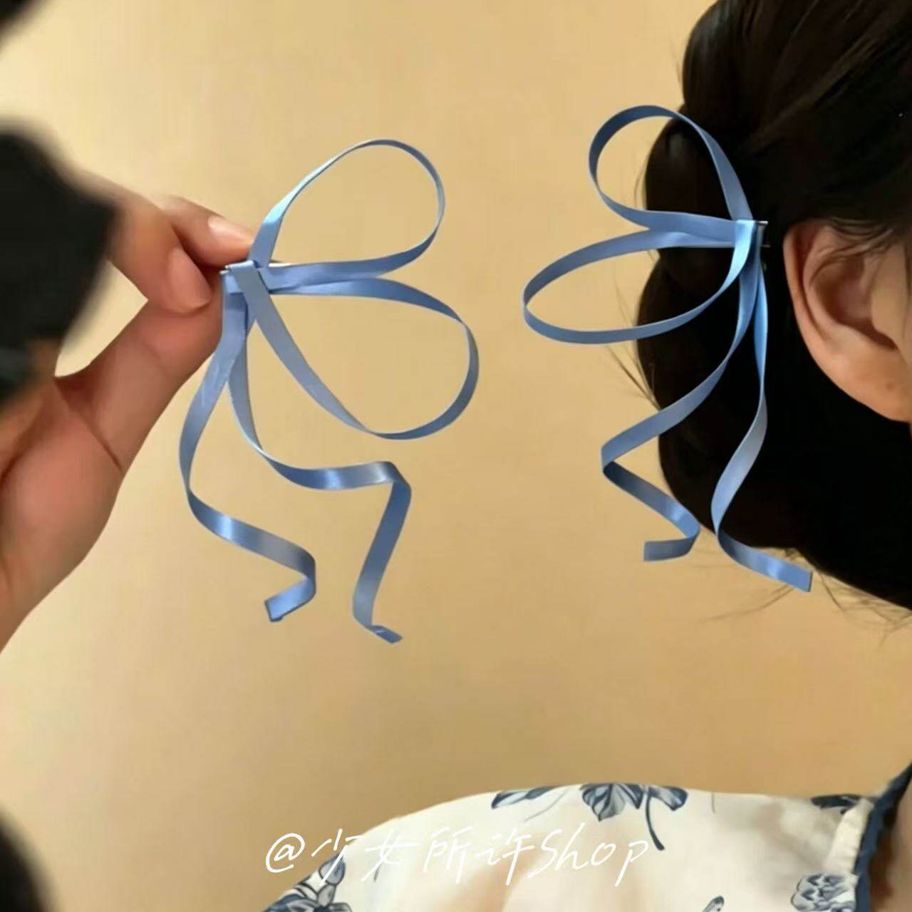 反重力中式浮光丝韵蝴蝶结鸭嘴夹 仙气飘带刘海夹 百搭侧边发饰