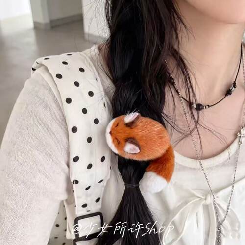 可爱毛绒赤狐饼狐狸侧边发夹