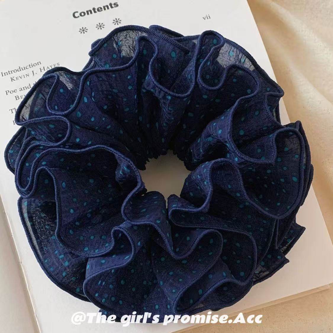韩系复古藏青色波点网纱大肠发圈女高级感超大扎头发头绳夏天头饰,饰品/流行首饰/时尚饰品新,发饰,淘宝优惠券,粉丝福利购,淘宝优惠卷