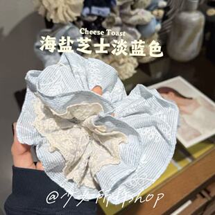 韩系刺绣格子大肠发圈发绳超好看高级感蓝色森系蕾丝皮筋新款 发饰