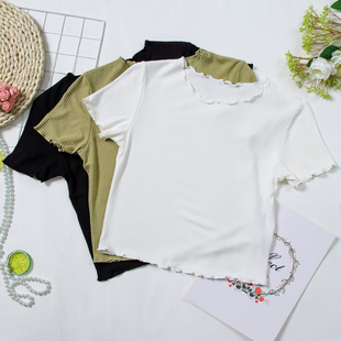 针织螺纹面料女短袖圆领短款内搭打底衫上衣T恤 弹性好慧彩丝B193