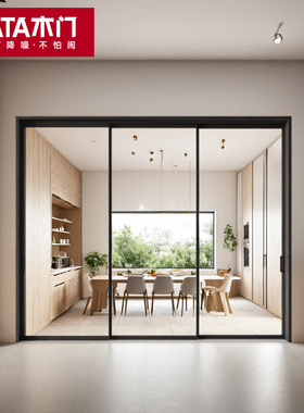 TATA木门铝合金厨房三联动推拉门阳台移门隐形折叠门玻璃门LB010T