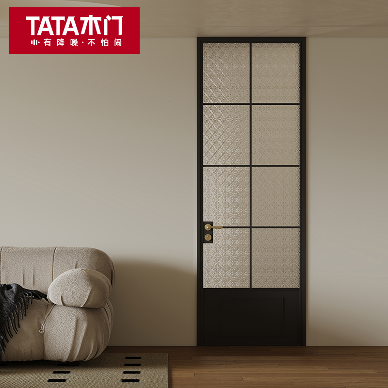 TATA木门复古风玻璃门窄边卫生间厨房门中古风铝合金厨卫门定制金