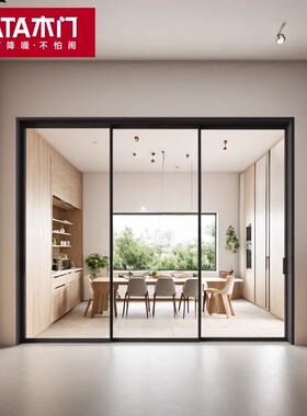 TATA木门铝合金厨房三联动推拉门阳台移门隐形折叠门玻璃门LB010T