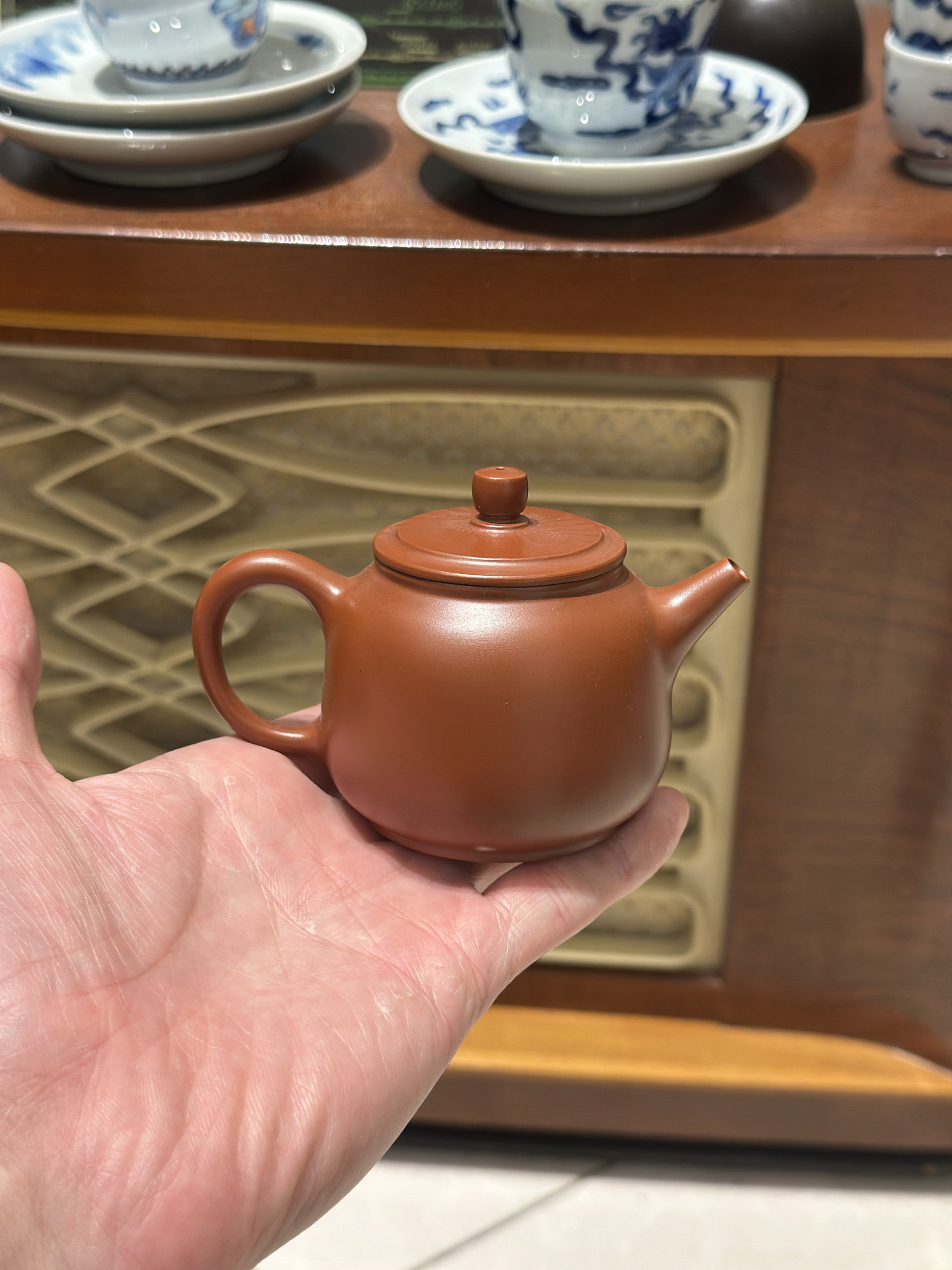 章燕明监制 章湘建原矿朱泥君子壶 潮州老安顺手拉壶 功夫茶小壶