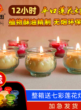 自在园酥油灯12小时平口莲花酥油灯供佛蜡烛灯佛堂家用无烟长明灯
