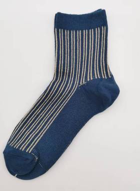 tutu蓝色金银丝亮线竖条纹款 四季棉袜厚度 百搭中筒 嘎嘎美腻