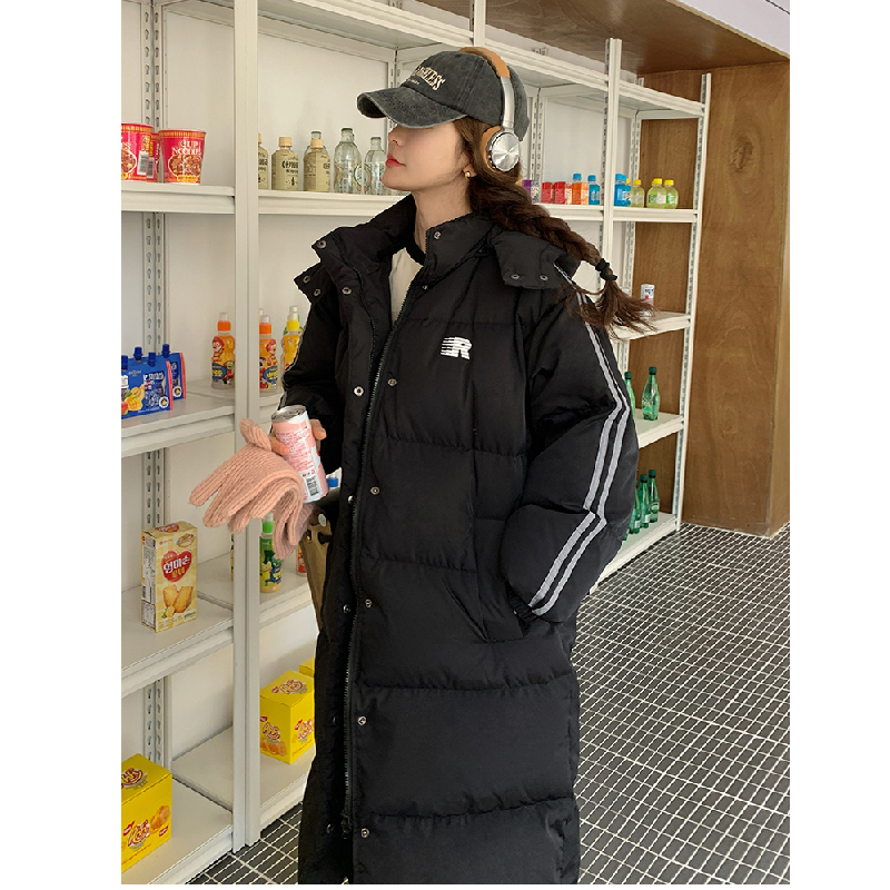 C8865#中长款羽绒棉服女2025冬季新款过膝学生宽松大码加厚外套