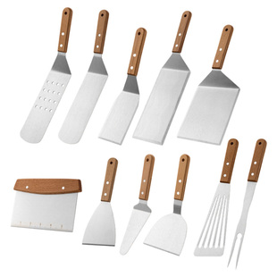 Griddle 铁板烧料理牛扒煎铲 accessories不锈钢木柄披萨牛排铲