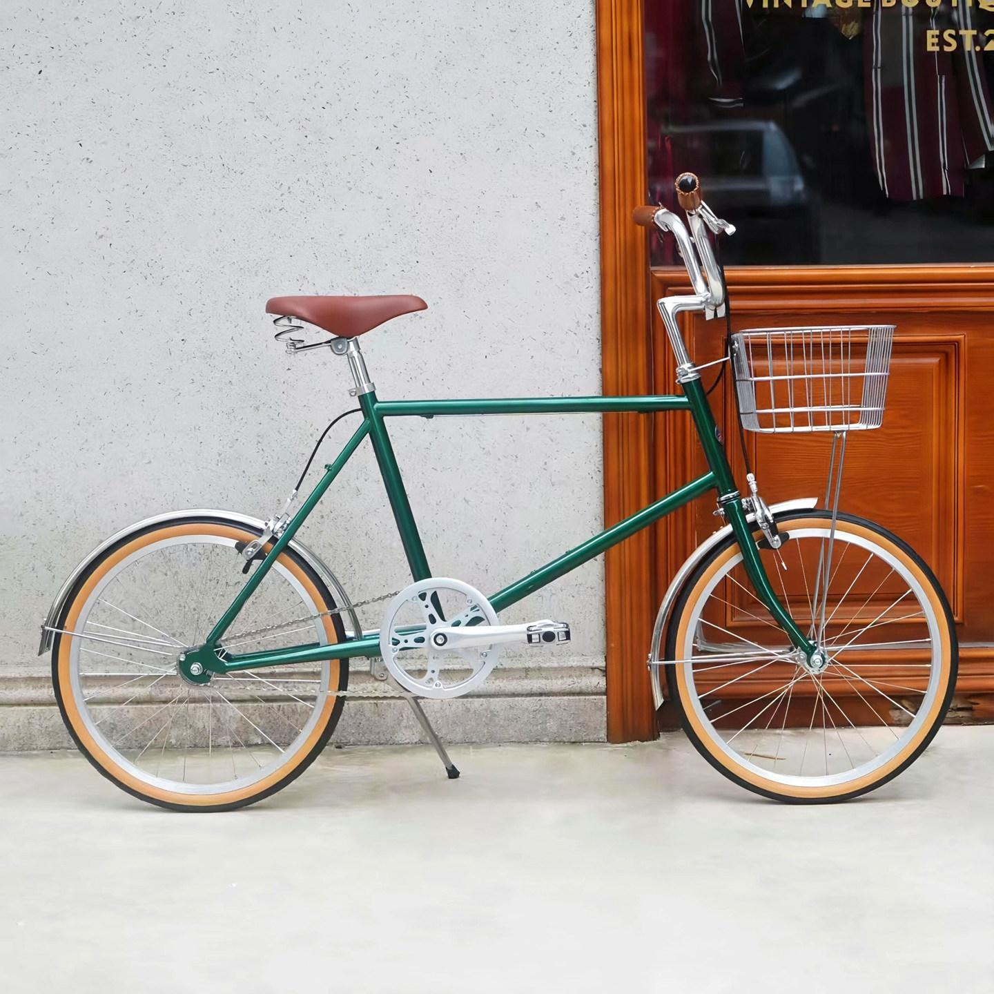 DayDayBike墨绿色20寸男女生复古自行车小轮车带车篮上班通勤代步