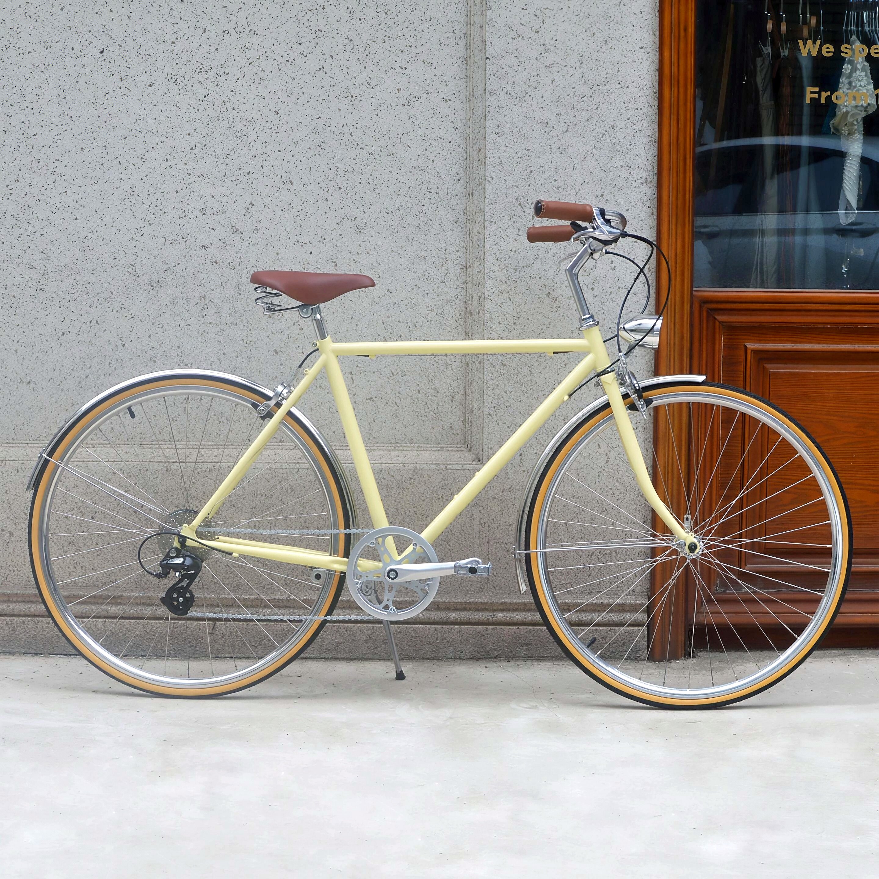 DayDayBike奶油黄8速弯把复古通勤公路自行车城市上下班代步单车