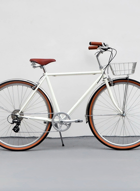 DayDayBike复古白色男女式通勤自行车变速轻便车带车篮瓜车买菜车