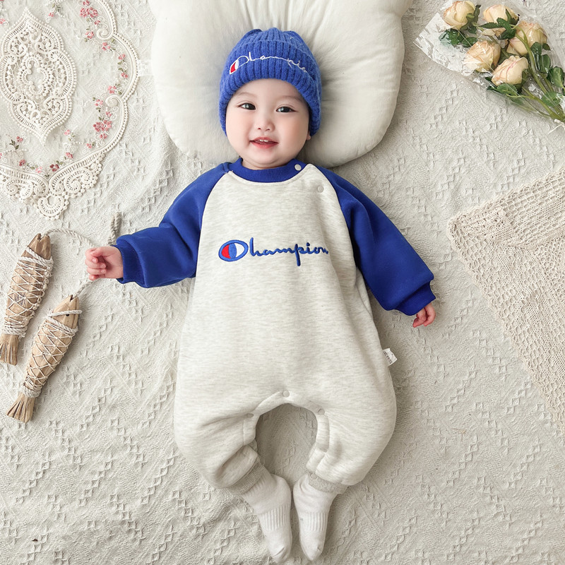 婴儿冬装加绒连体衣宝宝超萌洋气