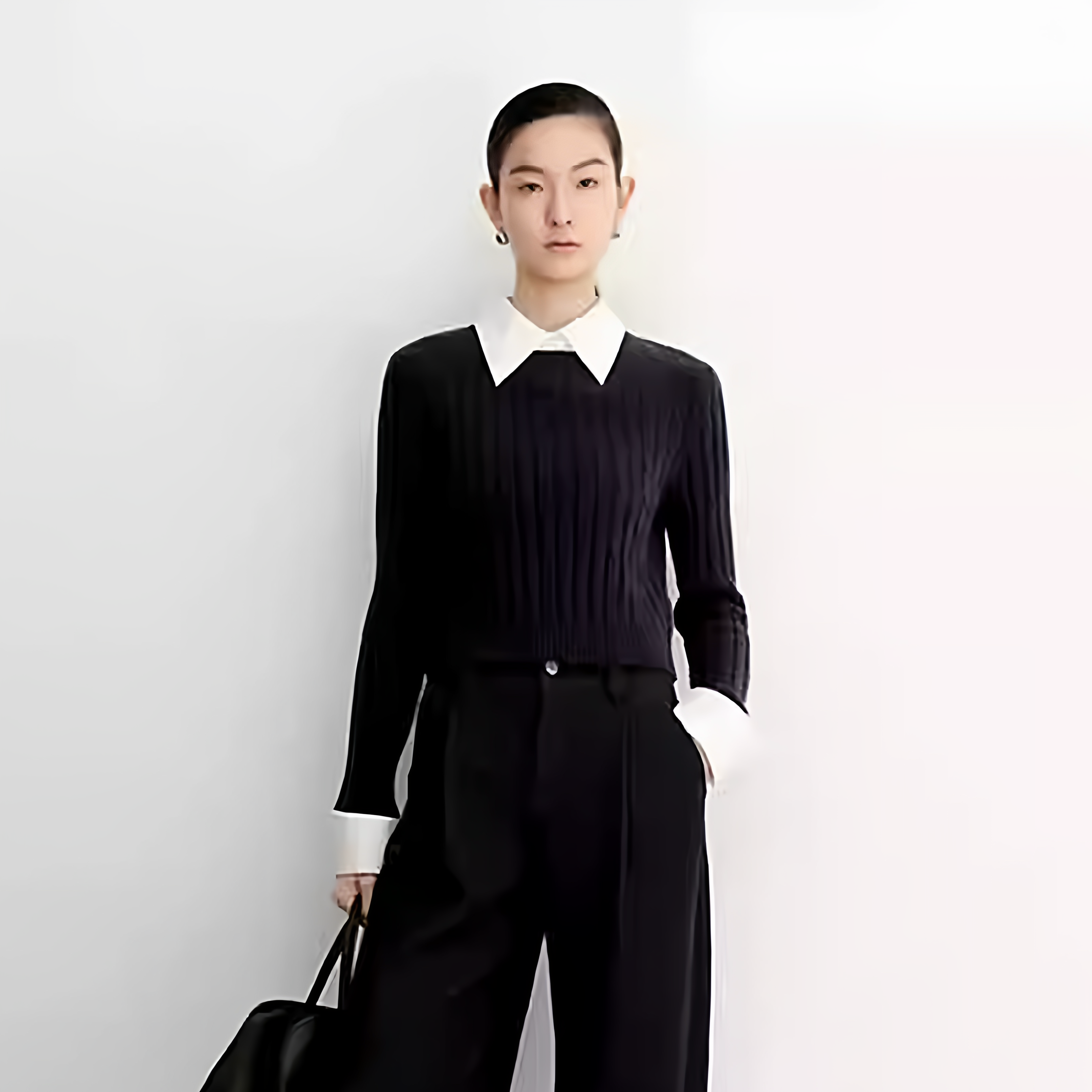 艾诺丝商场同款2025秋季新品百搭翻领假两件针织衫女显瘦上衣毛衣