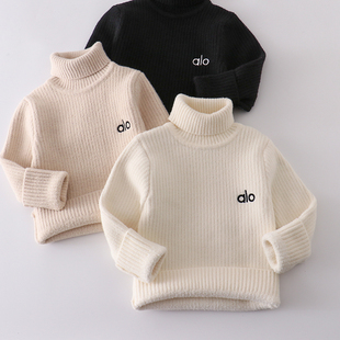 儿童高领一体线毛衣秋冬宝宝套头仿貂绒针织衫男女童黑白打底线衫