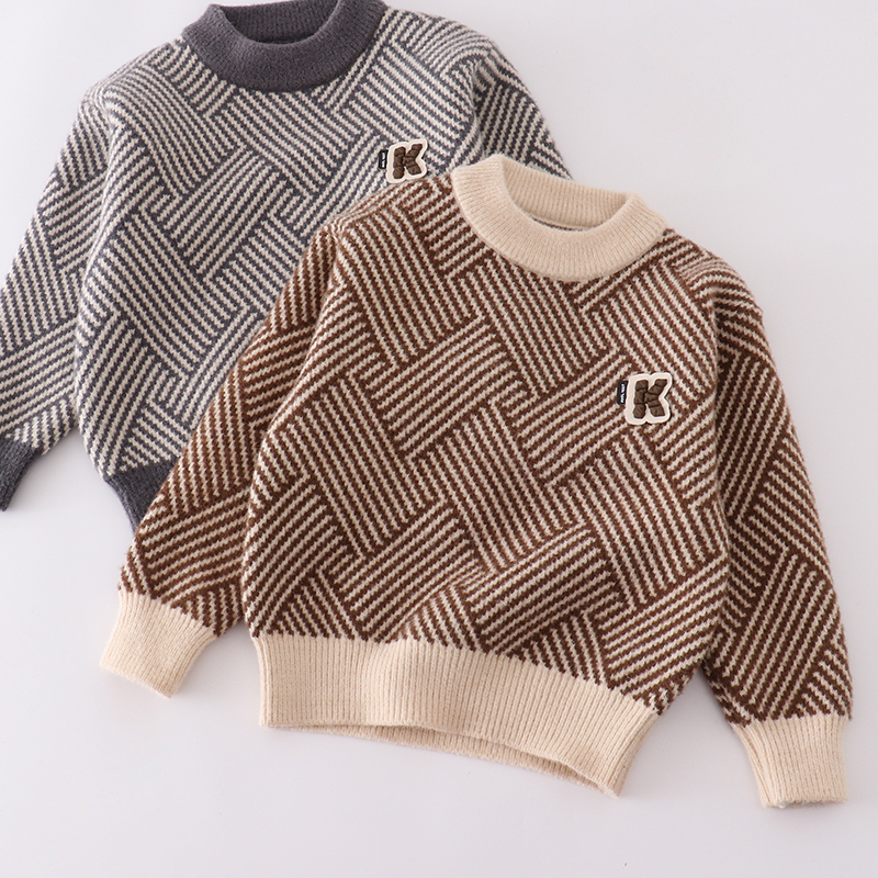 儿童仿水貂绒加厚针织圆领毛衣