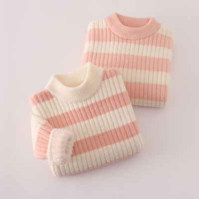 女童一体绒圆领套头加厚保暖针织