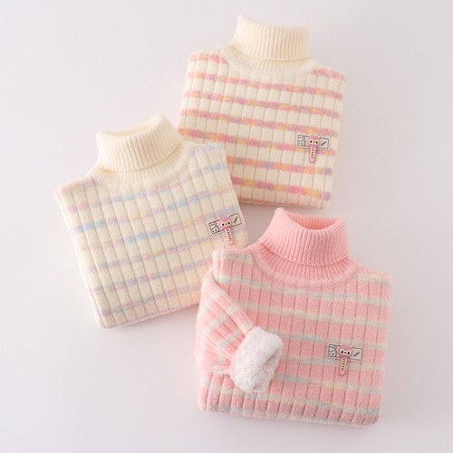 女童水貂绒一体绒高领加厚毛衣