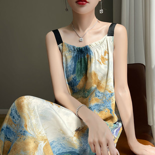 吊带连衣裙印花醋酸吊带裙 宽松慵懒风女2025年爆款 撤柜处理 韩版