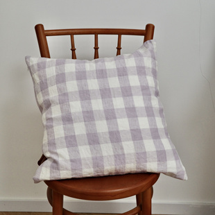 法国进口纯亚麻水洗色织麻布格子枕套靠垫套