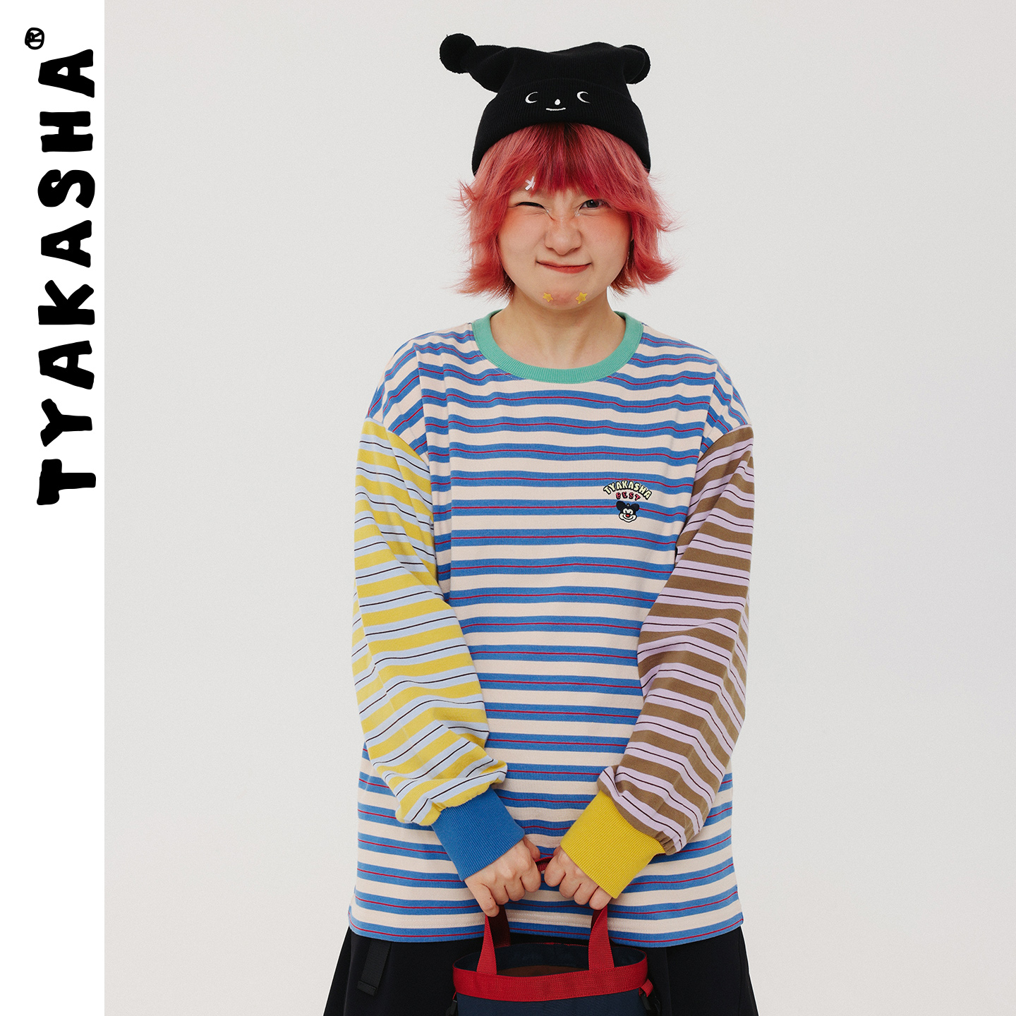 TYAKASHA塔卡沙男女情侣款上衣2025新款彩色多巴胺条纹长袖T恤