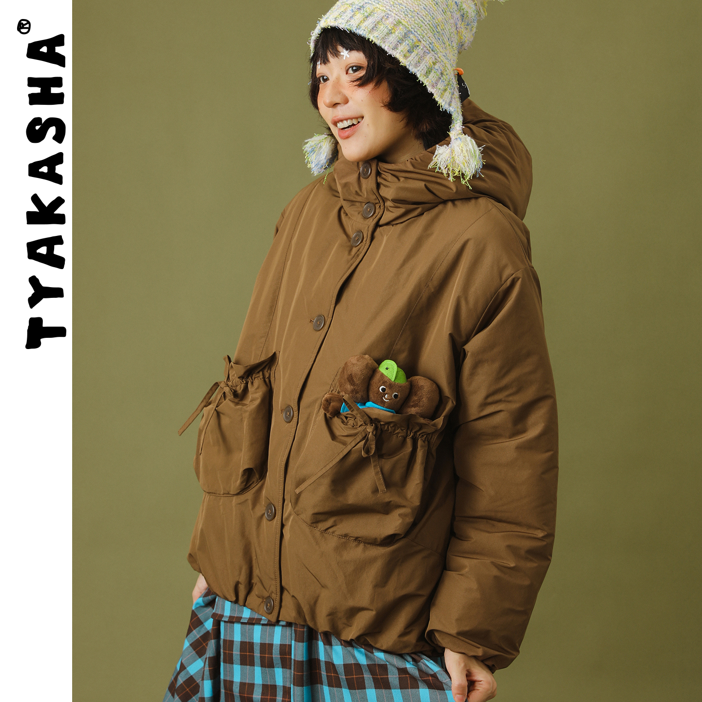 TYAKASHA塔卡沙外套女2025秋冬新款咖色连帽棉服外套女