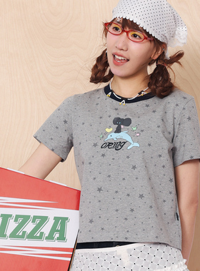 TYAKASHA塔卡沙T恤女2026春季新款修身上衣花灰色圆领短袖T恤女