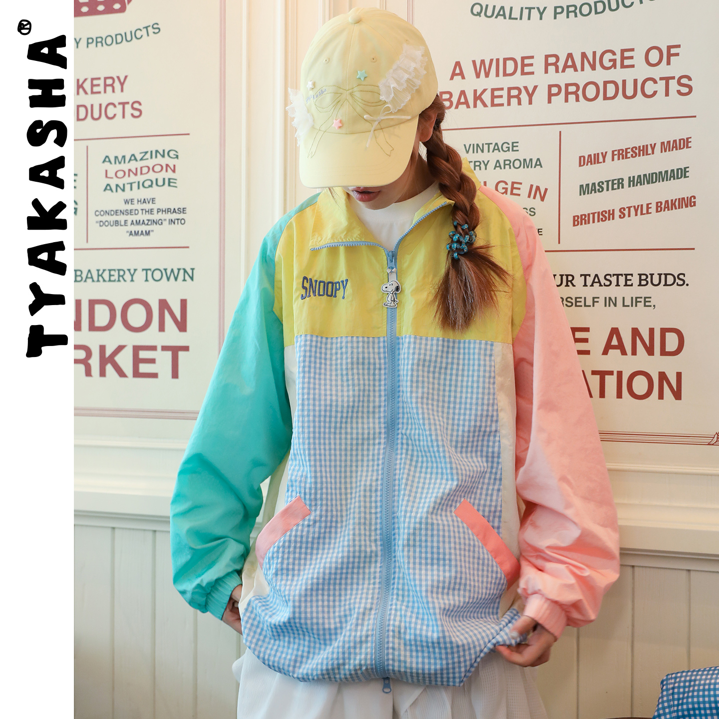 TYAKASHA塔卡沙 X PEANUTS联名女上衣2025新款拼色休闲俏皮外套女