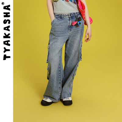 TYAKASHA塔卡沙裤子情侣男女款2025新款多口袋牛仔裤长裤阔腿裤
